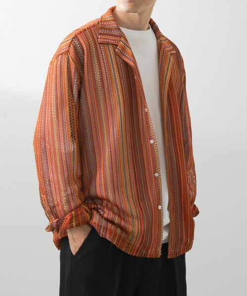 ITEMS URBANRESEARCH（アイテムズ アーバンリサーチ）の「マルチストライプレースオープンカラーシャツ（シャツ/ブラウス・メンズ・BLK/BLU/GRN/ORG・M/L）」の12枚目の写真