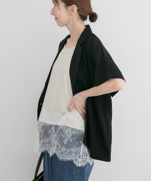 ITEMS URBANRESEARCH(アイテムズ アーバンリサーチ)の「『イージーケア/接触冷感/UVカット』SMOOTH LINEN TOUCH 半袖ジャケット(テーラードジャケット・レディース・OFF/BLK・Free)」の13枚目の写真