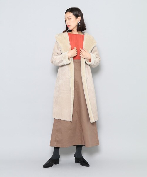 SENSE OF PLACE by URBAN RESEARCH(センスオブプレイスバイアーバンリサーチ)の「フーデッドムートンコート(ムートンコート・レディース・NAVY/GREIGE・FREE)」の4枚目の写真