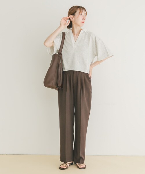 ITEMS URBANRESEARCH（アイテムズ アーバンリサーチ）の「ミニ裏毛スキッパーポロ（ポロシャツ・レディース・GRY/BRN・FREE）」の7枚目の写真