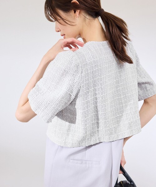 ROPE' PICNIC（ロペピクニック）の「【サマー・ツイード】金ボタンカーディジャケット（ノーカラージャケット・レディース・チャコール/ライトグレー/ホワイト/ネイビー・38）」の16枚目の写真