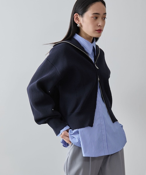 VIS（ビス）の「Wジップハイネックニットカーディガン（カーディガン/ボレロ・レディース・ライトグレー/ネイビー/レッド系・F）」の2枚目の写真