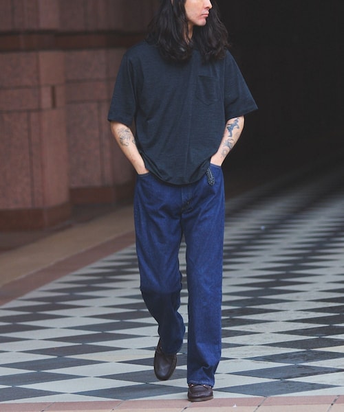 ADAM ET ROPE'（アダムエロペ）の「【BATONER for WILD LIFE TAILOR】WOOL天竺 ハーフスリーブ ニットポロ（ポロシャツ・メンズ・ブラック系・2/3/4）」の7枚目の写真