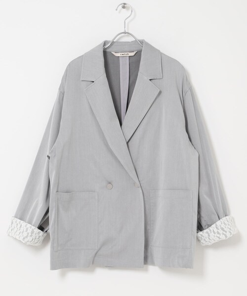 THE GOODLAND MARKET（ザグッドランドマーケット）の「cwtch　DRAWSTRING  LIGHT JACKET（テーラードジャケット・レディース・BLUE/L.GRAY・Free）」の4枚目の写真