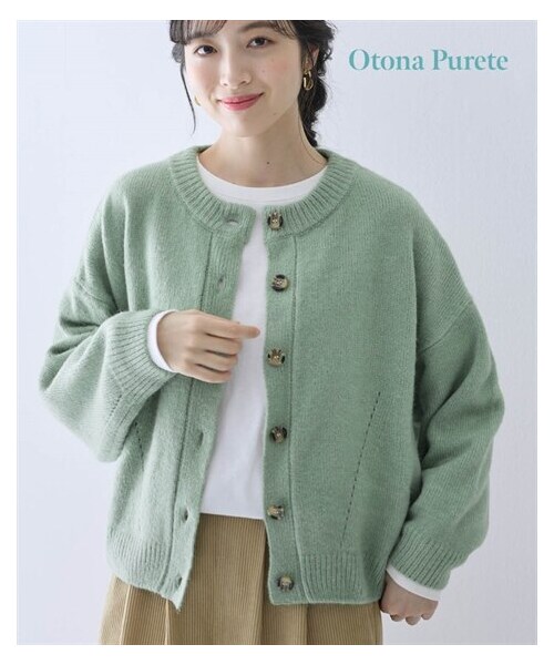 nissen（ニッセン）の「ノーカラーニットカーディガン【Otona Purete】（カーディガン/ボレロ・レディース・エクリュ/黒/グリーン・M~LL/3L~4L/5L~6L）」の2枚目の写真