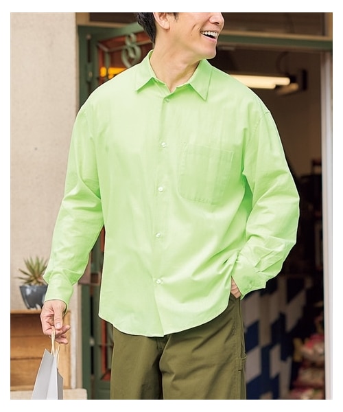 nissen（ニッセン）の「オーバーサイズ麻混長袖シャツ（シャツ/ブラウス・メンズ・ベージュ/サックス/ブルー/イエローグリーン/ネイビー・M/L/LL/3L/4L/5L/6L/8L/10L）」の9枚目の写真