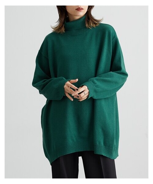 nissen（ニッセン）の「もちもち素材ゆったりサイズタートルネックニット［Soiunique］（ニット/セーター・レディース・ブラック/杢ベージュ/モスグリーン/ブルー/レッド・S~M/L~LL/1(S~M)/2(L-LL)）」の3枚目の写真
