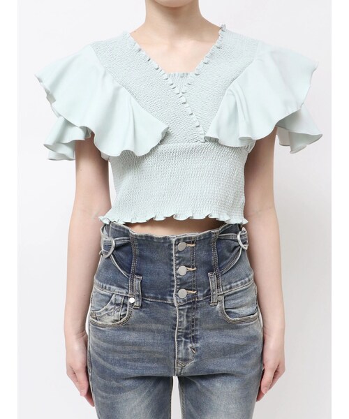EMODA（エモダ）の「RUFFLE SLEEVE SHIRRING TOP（Tシャツ/カットソー・レディース・ホワイト/グレー/ブラック/ピンク/ブルー・F）」の17枚目の写真