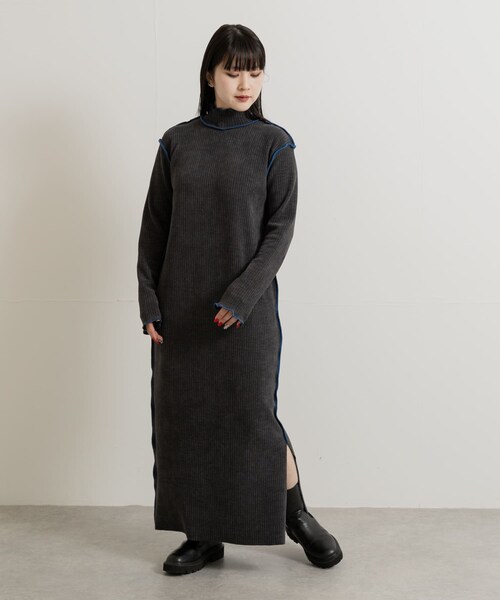 THE GOODLAND MARKET（ザグッドランドマーケット）の「&her　Smooth Rib Onepiece（ワンピース・レディース・CHARCOAL/OFF・FREE）」の3枚目の写真