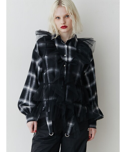 jouetie（ジュエティ）の「チュールドレープフリルベスト（その他トップス・レディース・オフホワイト/ブラック/ブルー/レッド・M）」の11枚目の写真