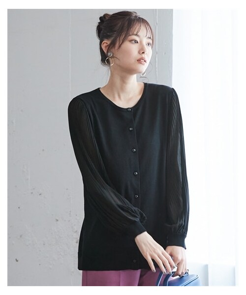 nissen（ニッセン）の「大きいサイズ袖シフォンデザインカーディガン（カーディガン/ボレロ・レディース・ネイビー/グリーン/黒・L/LL/3L/4L/5L/6L/8L/10L）」の3枚目の写真