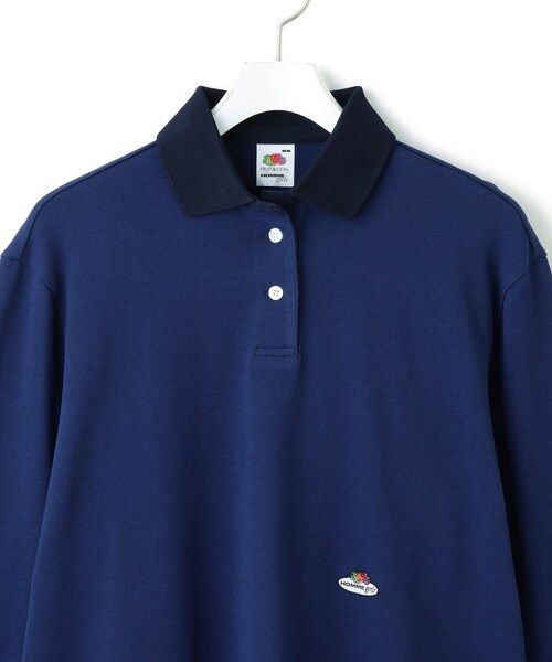 ADAM ET ROPE'（アダムエロペ）の「【HOMME girls×FRUIT OF THE LOOM】Long Sleeve Polo（ポロシャツ・レディース・ネイビー・S）」の4枚目の写真