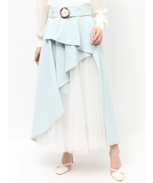 RESEXXY（リゼクシー）の「チュールボリュームスカート（デニムスカート・レディース・ブラック/アイスブルー/インディゴ・F）」の3枚目の写真