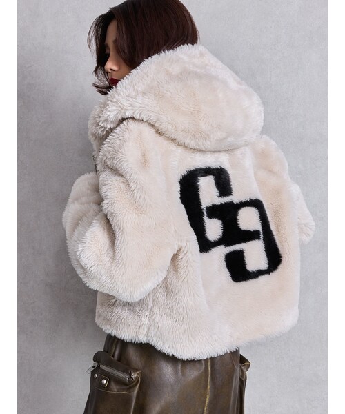 GYDA（ジェイダ）の「GGエコファーショートフードコート（ダウンジャケット/コート・レディース・アイボリー/ブラック/ミックス・F）」の3枚目の写真