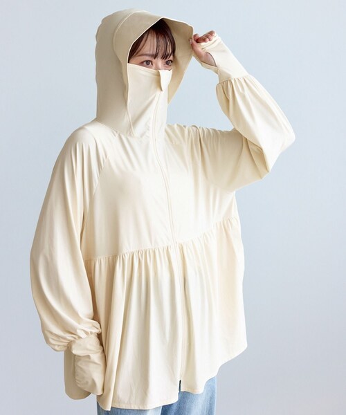 ROPE' PICNIC（ロペピクニック）の「絶対焼けたくないUVパーカー/UVカット・接触冷感（パーカー・レディース・ライトグレー/キナリ/ブルー系・F）」の15枚目の写真