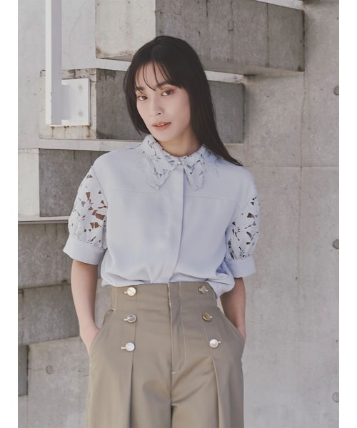 TONAL（トーナル）の「ケミカルレースハーフスリーブシャツ（シャツ/ブラウス・レディース・オフホワイト/ピンク/アイスブルー・M）」の6枚目の写真