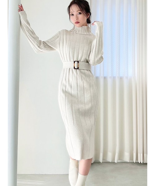 RESEXXY（リゼクシー）の「ワイドリブニットワンピース（ワンピース・レディース・アイボリー/ベージュ/ブラック/ミントグリーン/グレー・M/S）」の19枚目の写真