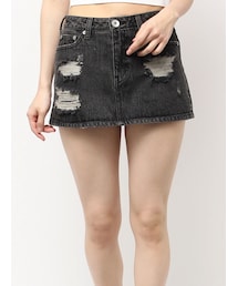 GYDA | ハイウエストダメージスカートライクデニムショートパンツ(デニムスカート)