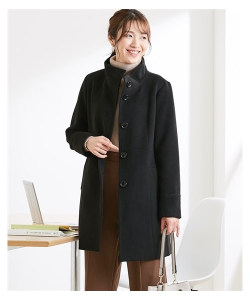nissen（ニッセン）の「配色ボタンスタンドカラーコート<大きいサイズ