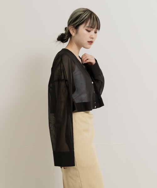 THE GOODLAND MARKET（ザグッドランドマーケット）の「『別注』MIDIUMISOLID×TGM　Organic cotton sheer cardigan（カーディガン/ボレロ・レディース・OFF/BLACK・one）」の22枚目の写真