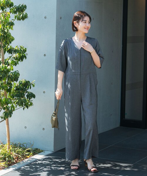 URBAN RESEARCH ROSSO（アーバンリサーチロッソ）の「リネンライク5分袖オールインワン（つなぎ/オールインワン・レディース・BLACK/BEIGE・36/38）」の6枚目の写真