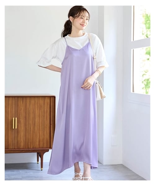 nissen（ニッセン）の「大きいサイズ サテンキャミワンピース（ワンピース・レディース・グレイッシュラベンダー/ネイビー/ミントグリーン・L~LL相当/3L~4L相当/5L~6L相当/8L相当/10L相当）」の14枚目の写真