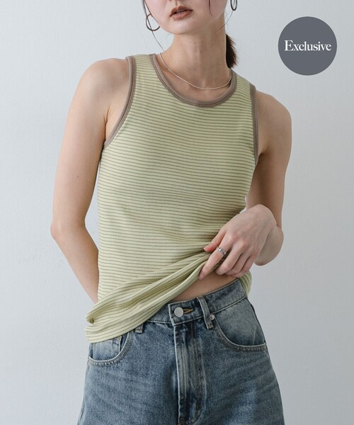 SENSE OF PLACE by URBAN RESEARCH（センスオブプレイスバイアーバンリサーチ）の「『別注』Healthknit×SENSE OF PLACE ボーダータンクトップ（タンクトップ・レディース・OF×NV×BE/SAX×BRN/LIME×BEG・One）」の3枚目の写真