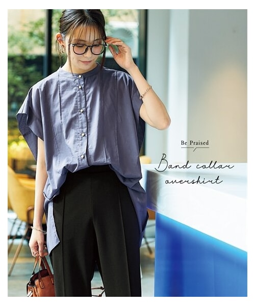 nissen（ニッセン）の「バンドカラーオーバーシャツ（シャツ/ブラウス・レディース・グレイッシュブルー/オフホワイト/黒・S/M/L/LL/3L/4L/5L/6L）」の3枚目の写真