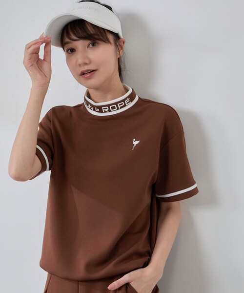 ROPE'（ロペ）の「【セットアップ対応】ダンボールニット5分袖配色プルオーバー（Tシャツ/カットソー・レディース・ブラック/ダークブラウン/オリーブ/ブラウン/モスグリーン/サックス・L/M/S）」の21枚目の写真