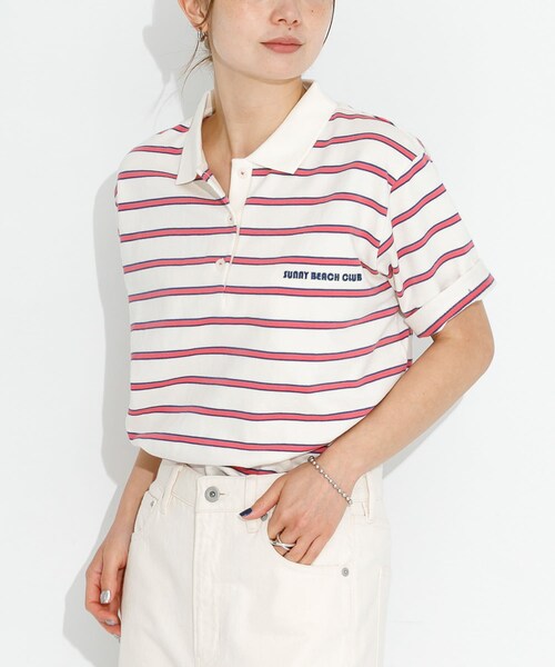 URBAN RESEARCH Sonny Label（アーバンリサーチサニーレーベル）の「メッセージボーダーポロシャツ（ポロシャツ・レディース・ブラウン/オフ/グレー・FREE）」の6枚目の写真