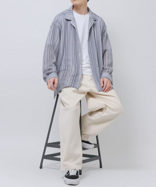ITEMS URBANRESEARCH(アイテムズ アーバンリサーチ)の「マルチストライプレースオープンカラーシャツ(シャツ/ブラウス・メンズ・BLU/BLK/GRN・M/L)」の8枚目の写真