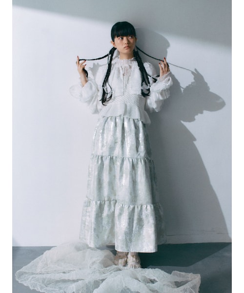 merry jenny（メリージェニー）の「shinyフレアスカート（スカート・レディース・オフホワイト/グリーン・F）」の4枚目の写真