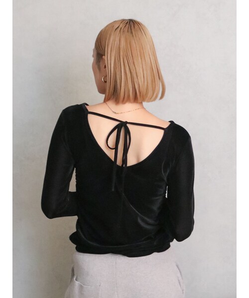 Ungrid（アングリッド）の「バックオープンドットシアーベロアロングスリーブTee（Tシャツ/カットソー・レディース・オフホワイト/ブラック/ブラウン/ミックス・F）」の3枚目の写真