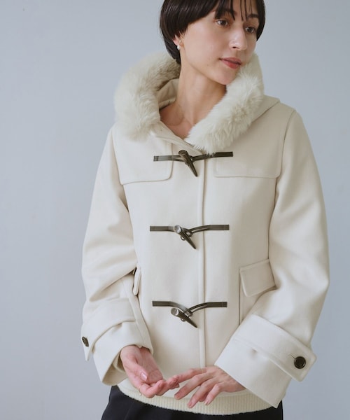 ROPE' PICNIC（ロペピクニック）の「ジャージーメルトンシリーズ ファー付きショートダッフルコート/リンクコーデ（ダッフルコート・レディース・キナリ/ブラウン系/ネイビー・L/M）」の12枚目の写真