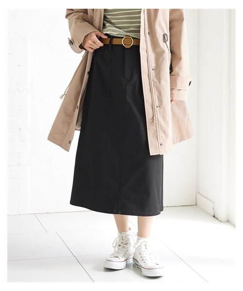 nissen（ニッセン）の「大きいサイズ すごのびストレッチツイルベイカーデザインミディー丈スカート（ゆったりヒップ）（スカート・レディース・ビターキャラメル/キナリ/グレイッシュカーキ/黒/ミストモカ・73/76/80/84/88/92/96/98/106/114/122）」の8枚目の写真