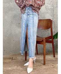 GYDA | フロントスリットデニムロングスカートライクショーパン(デニムスカート)