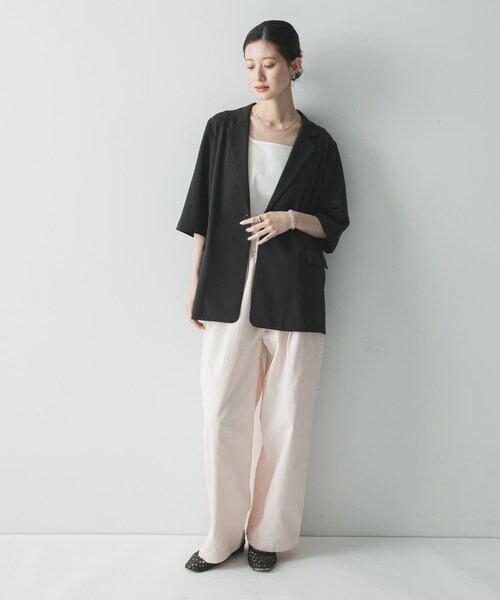 URBAN RESEARCH（アーバンリサーチ）の「『UR TECH DRYLUXE』ハーフスリーブジャケット（テーラードジャケット・レディース・BEIGE/BLACK・Free）」の9枚目の写真