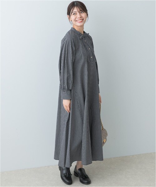 URBAN RESEARCH ROSSO（アーバンリサーチロッソ）の「F by ROSSO　チェックリボンシャツワンピース（ワンピース・レディース・OFF WHITE/KHAKI/NAVY・FREE）」の8枚目の写真