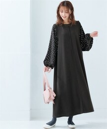 nissen | 異素材使いボリューム袖カットソーロング丈ワンピース(ワンピース)