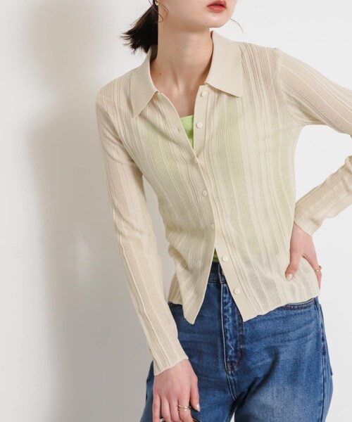 SENSE OF PLACE by URBAN RESEARCH（センスオブプレイスバイアーバンリサーチ）の「ランダムリブニットカーディガン（カーディガン/ボレロ・レディース・IVORY/BLACK/PINK・one）」の16枚目の写真