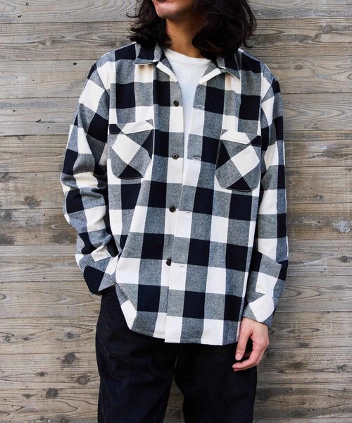 ADAM ET ROPE'（アダムエロペ）の「《別注》【BONCOURA/ボンクラ】オープンカラーネルシャツ ブロックチェック（シャツ/ブラウス・メンズ・ブラック・36/38/40/42）」の3枚目の写真