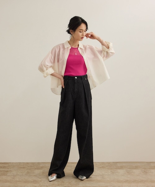 ROPE'（ロペ）の「シアーリブニット/洗える（ニット/セーター・レディース・ブラック/ホワイト/ピンク・F）」の15枚目の写真