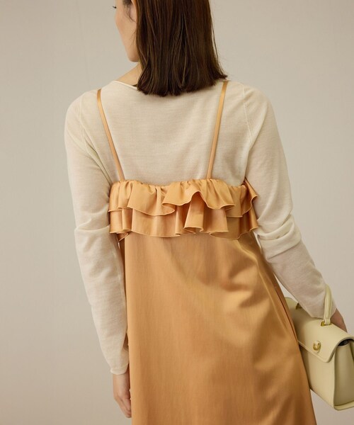 ROPE'（ロペ）の「【洗える】シャイニーサテンキャミワンピース（ドレス・レディース・オフホワイト/オレンジ・F）」の5枚目の写真