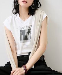 VIS | フォト＆ロゴプリントフレンチスリーブTシャツ/接触冷感(Tシャツ/カットソー)