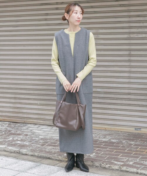 ITEMS URBANRESEARCH(アイテムズ アーバンリサーチ)の「ジャージメルトンジャンパースカート(ワンピース・レディース・GRY/BLK・Free)」の2枚目の写真