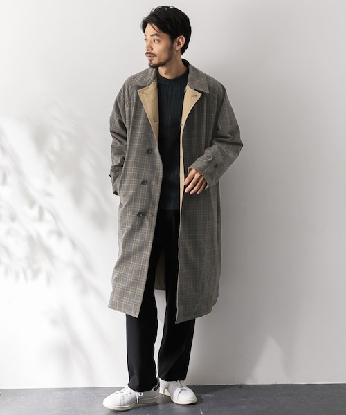 URBAN RESEARCH Sonny Label（アーバンリサーチサニーレーベル）の「チェックリバーシブルオーバーコート（ステンカラーコート・メンズ・ベージュ/ネイビー・M/L）」の17枚目の写真