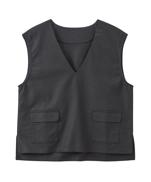 nissen（ニッセン）の「小さいサイズ　麻混Vネックベスト　低身長さん・小柄女性（ジャケット/アウター・レディース・キナリ/黒・P1(PSS・PS)/P2(PM・PL)）」の2枚目の写真