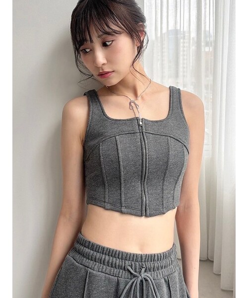 RESEXXY（リゼクシー）の「センターZIPコルセットトップス【セットアップ着用可能】（タンクトップ・レディース・ライトグレー/チャコールグレー/ブラック・F）」の18枚目の写真