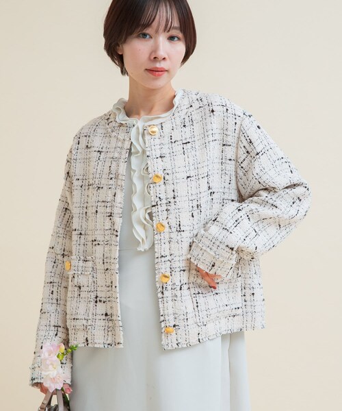 URBAN RESEARCH ROSSO（アーバンリサーチロッソ）の「『WEB限定』ツイードノーカラージャケット（ノーカラージャケット・レディース・OFF/BLACK・Free）」の10枚目の写真