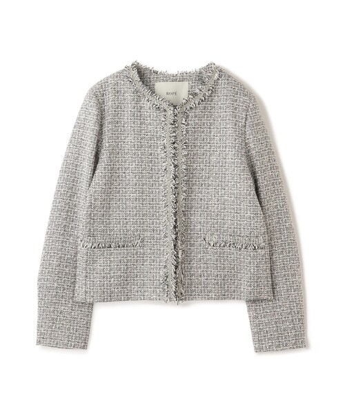 ROPE'（ロペ）の「ミックスツイードノーカラージャケット/26SS（ノーカラージャケット・レディース・ブラック系/オフホワイト/ネイビー・36/38/40）」の12枚目の写真